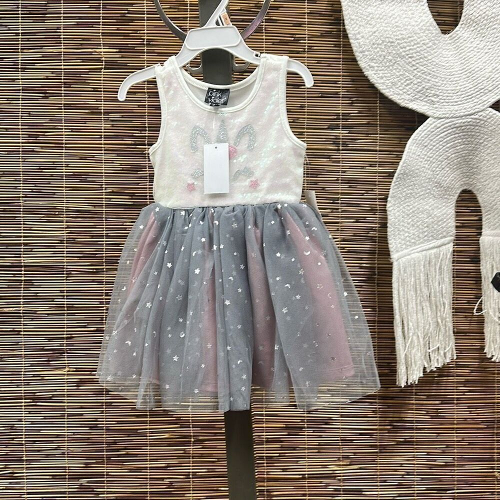 Pink & Violet Toddler Girls‎ Sleeveless Sequin Unicorn Dress Ivory, Multi Size 2